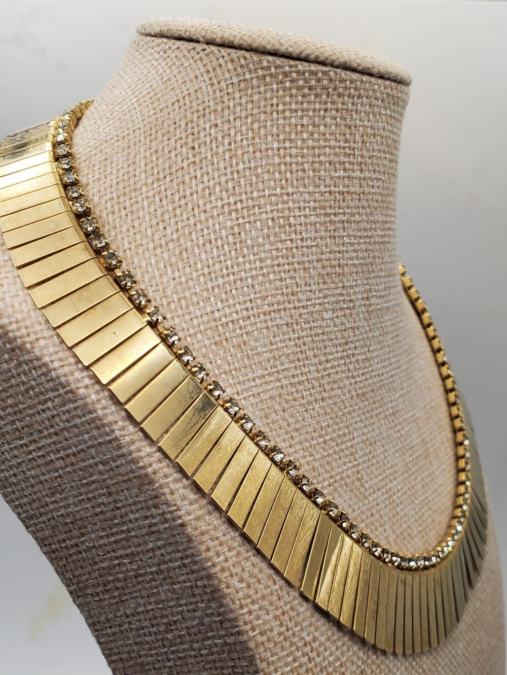 Vintage Art Deco Statement Boho Collar Necklace Egyptian Panel Rhinestone